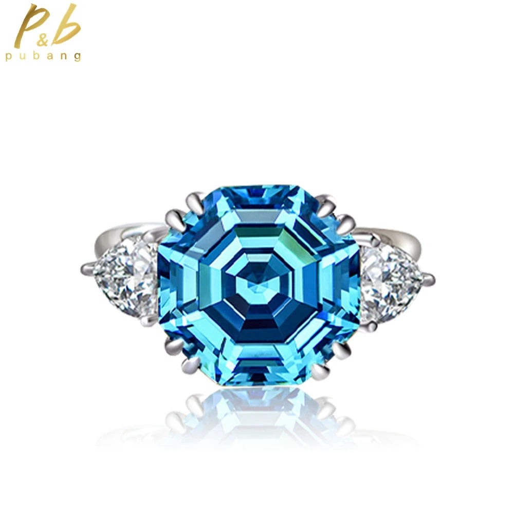 PuBang Fine Jewelry 925 Sterling Silver Yellow/Blue Sapphire Diamond Ring Created Moissanite for Women Party Gifts Drop Shipping