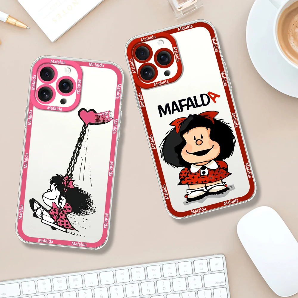 Cute M-Mafalda Phone Case for Samsung S24 S23 S22 S21 A55 A54 FE PLUS ULTRA Transparent Bezel Cover