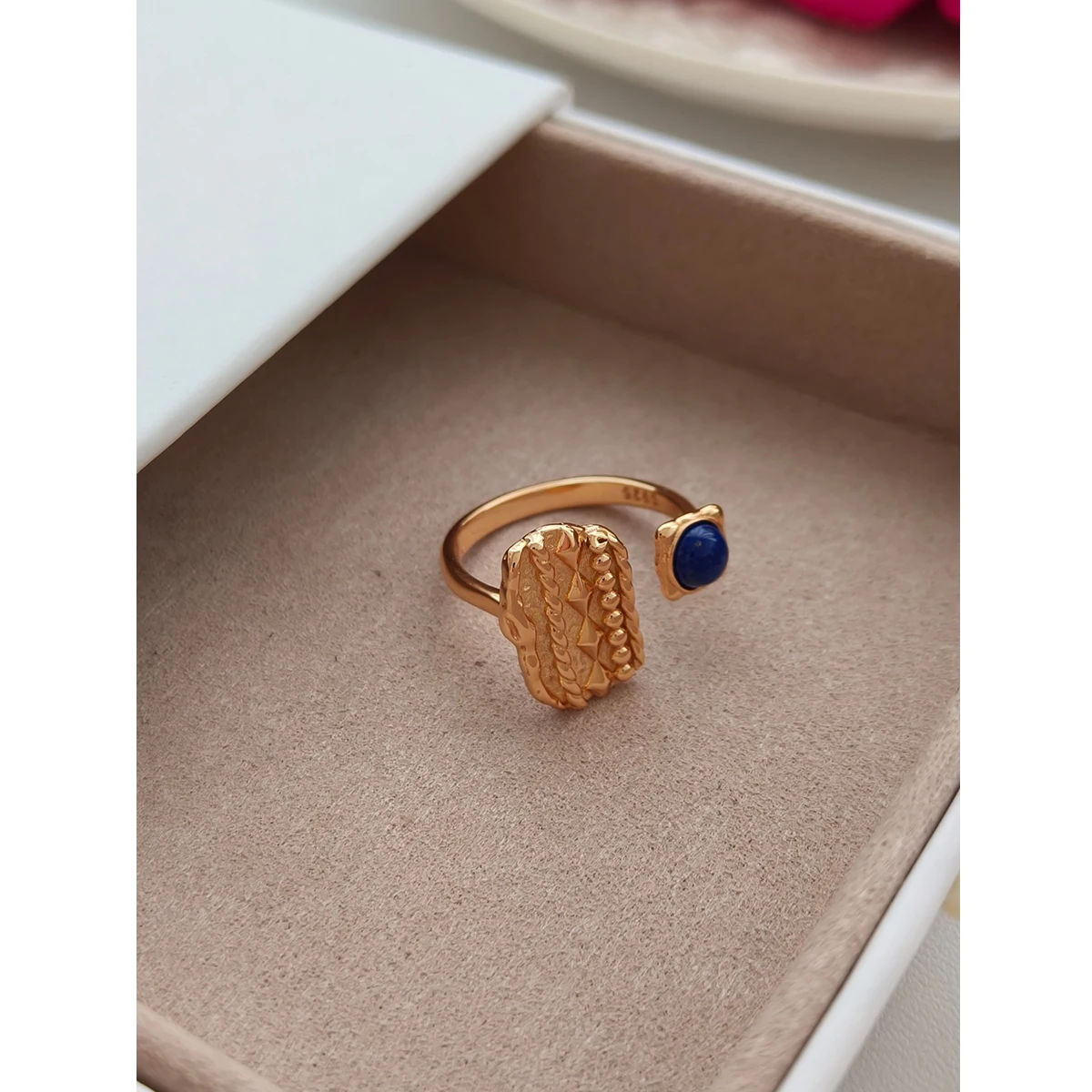 NEW ​ Full Body S925 Sterling Silver Plated With 18K Gold | Lapis Lazuli Ring | Finger Ring Sizes 10-14 100628