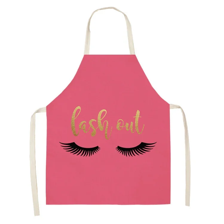 1Pcs Eyelash Printed Cleaning Art Aprons Sleeveless Home Cooking Kitchen Apron Cook Wear Cotton Linen Adult Bibs 53*65cm