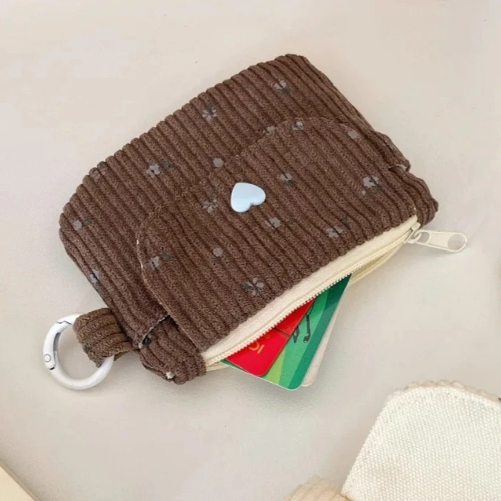 Kids Cute Corduroy Coin Purse with Key Ring Small Wallet Zipper Credit Card Holder