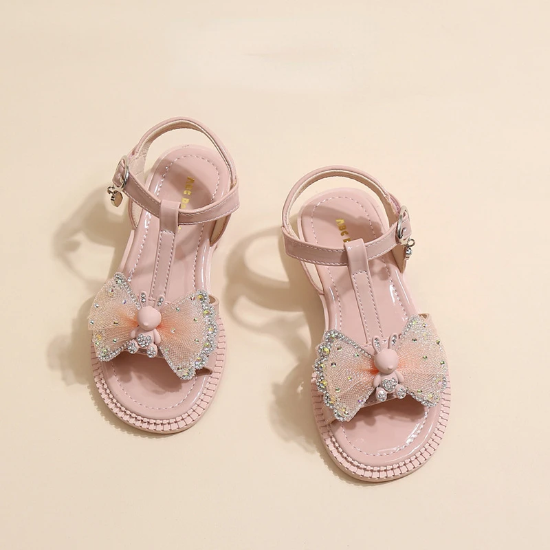 

Summer Girls Sandals Fashion Rhinestone Bowknot Kids Princess Party Shoes Students Children Causal Flats Shoes with Cute Rabbit