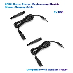 2PC Shaver Charger Replacement Electric Shaver Charging Cable 5V USB Charger with Cleaning Brush Compatible with Meridian Shaver
