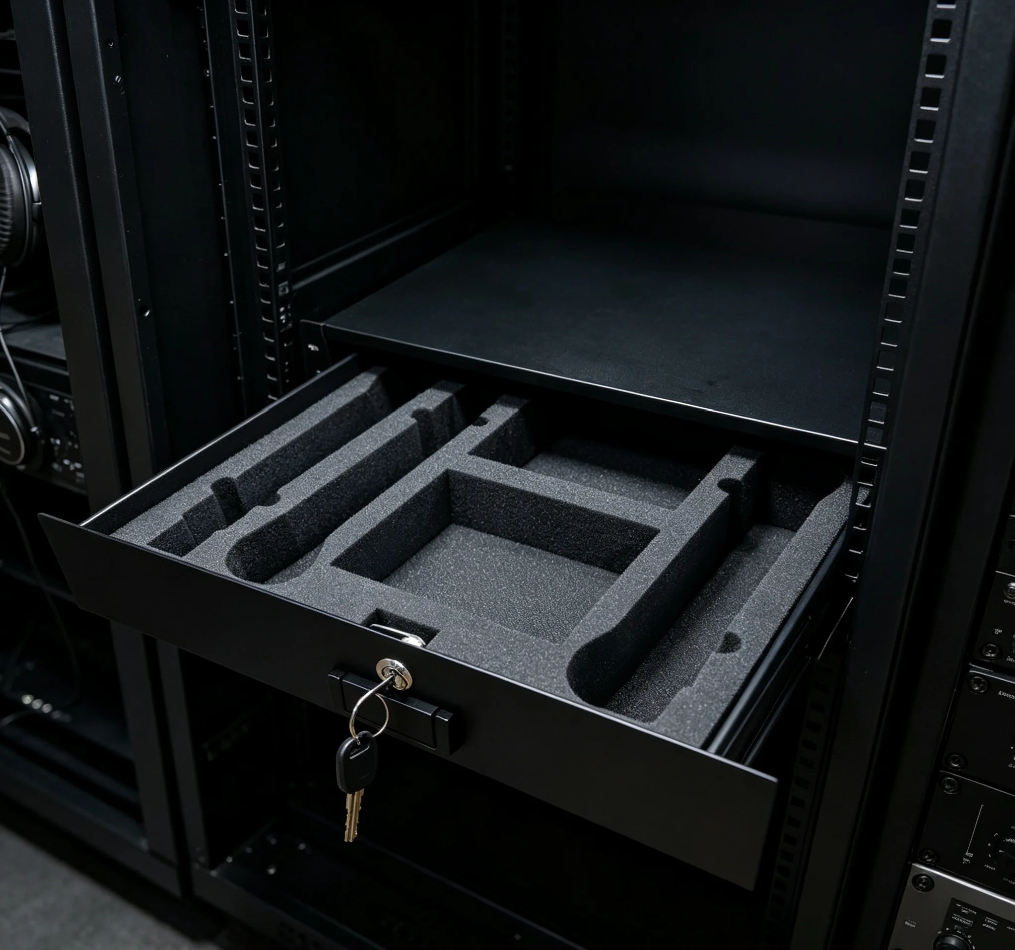 2U Microphone Rack Drawer with Lock & Protective Cover