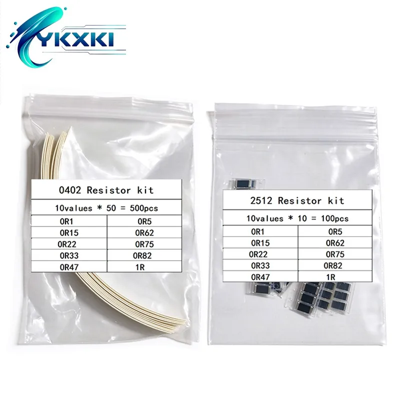 100-500PCS 10values SMD sample pack 0603 0805 1206 1210 2512 0R1 0R15 0R22 0R33 0R47 0R52 0R62 0R75 0R82 1R0 Resistor kit