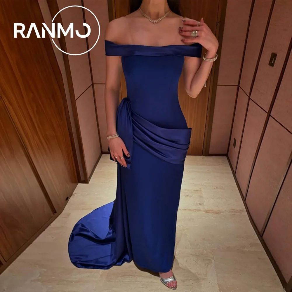 

Ranmo Royal Blue Elegant Straight Wedding Party Dress Floor-Length Off the Shoulder vestidos de noche Evening Dresses 2026 New