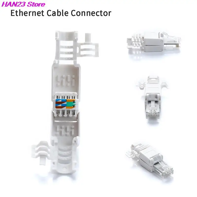 2022 White RJ45 Tool-less Connector No Crimp Connectors CCTV Ethernet Cable Tool-less CAT6 Crystal Head Plug Dropshipping