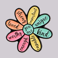 Inspirational Quote Enamel Pin Motivational Flower Brooch Pines Lapel Pins Reminder Badge Clothes Accessories Jewelry Gift