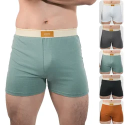 1PC Mens Mid Long Black Boxer Shorts Cotton Solid Large Size Underwear Breathable Male Underpants Homme Soft Panties