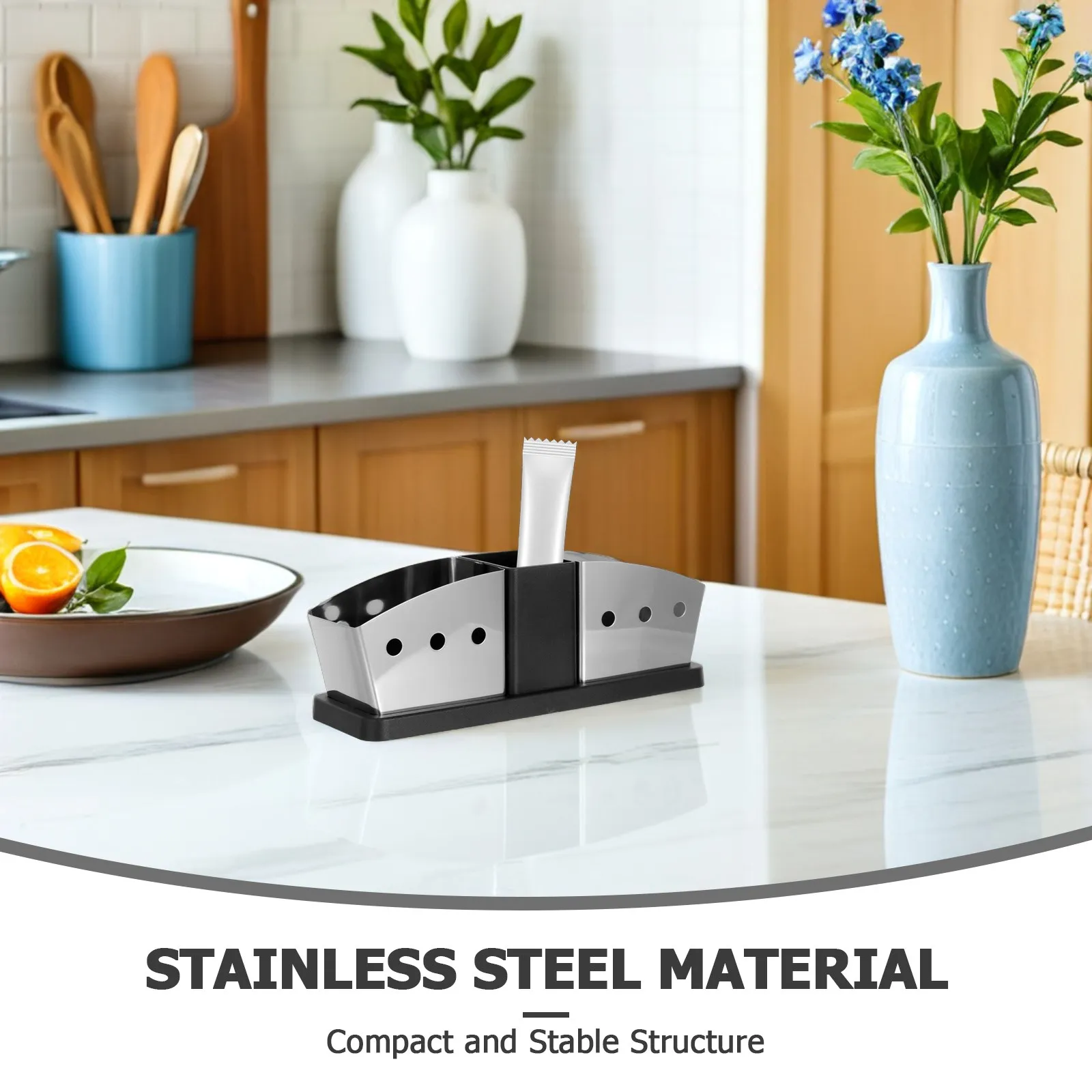 3 Compartment Coffee Condiment Holder Stainless Steel Sugar Packet Storage Organizer Tea Bags Holder for Home Kitchen Bar Office