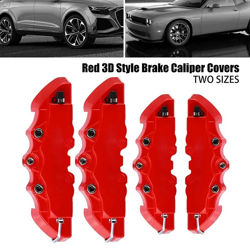 4PC 3D Car Disc Brake Caliper Cover Case Front Rear Accessories S+M ABS Plastic Brake Disc Wheel Hub Brake Covers Car Decoration