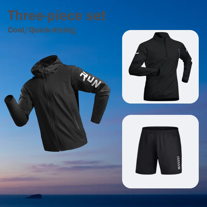 Men Outdoot Training Sets Sportswear Quick Dry Fitness 3 PCS Basketball Training Jacket Morning Activewear Sports Clothing