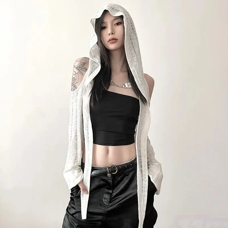 

2026 New Style Long Sleeve T Shirt For Women Hollow Out Hooded Cover Up Sun Protection Clothing Thin Coat Casual Daily Tops