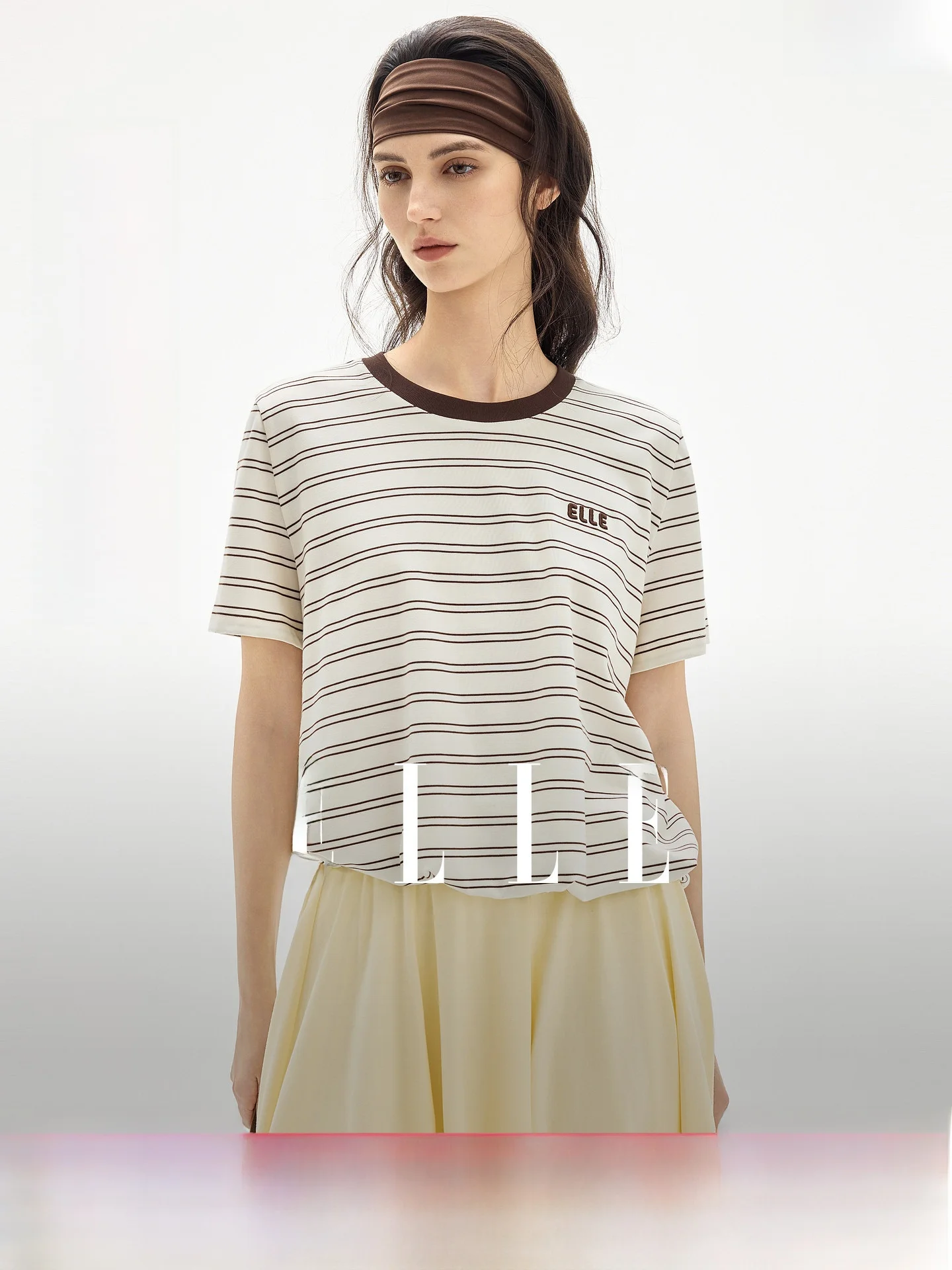 

Elle Summer 2026 Women's T-Shirt Ruched Casual Loose Fit Short Sleeve Silk Stripe Pattern round Neck Design Sensation Commute...