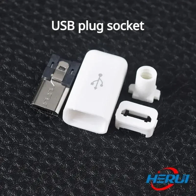 

USB soldered male DIY four piece set Mike 5p plug socket white