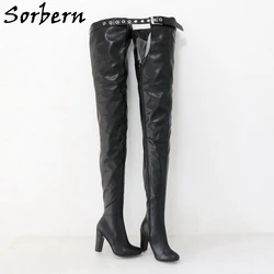 Sorbern Custom 80Cm Crotch Boots Unisex 100Cm Outside Shaft Length Block Heel Fetish Boot With Removable Belt Multi Color