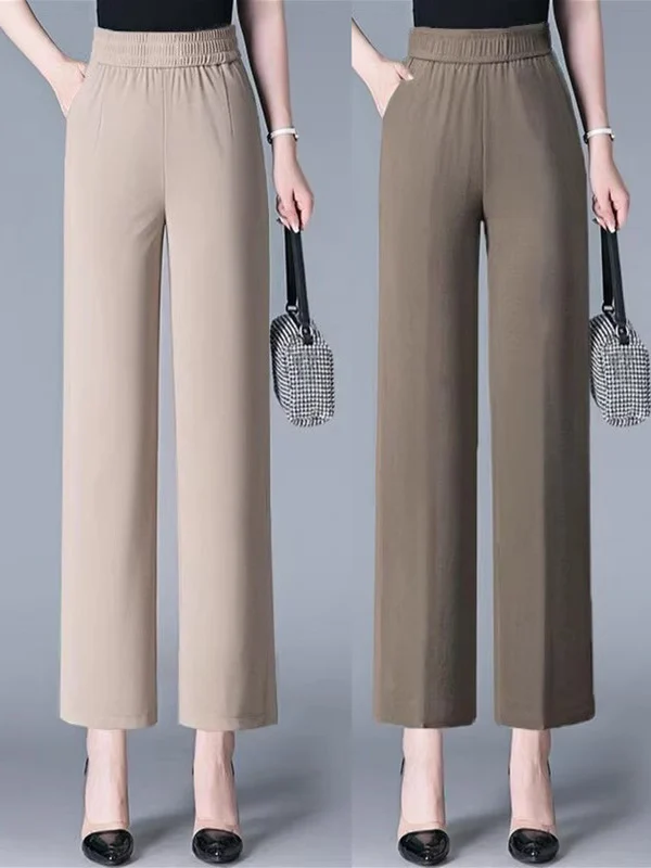 Pantaloni da donna estivi a pieghe in seta di ghiaccio a nove punti Pantaloni sottili a gamba larga casual a vita alta Pantaloni larghi per il tempo libero da mamma Commute Sle