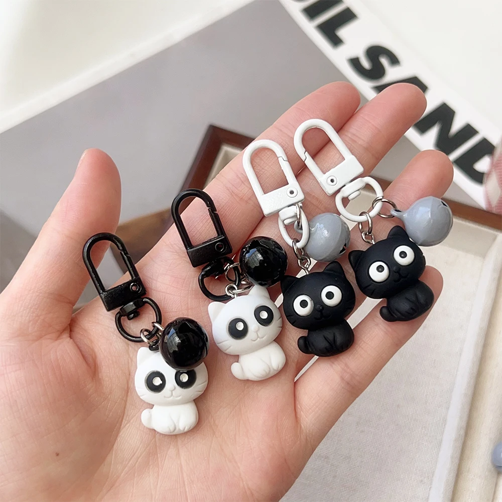 1/2pcs Cute Black White Cat Keychain Funny Creative Versatile Pendant Backpack Hangings Key Ring Accessories Jewelry Gifts