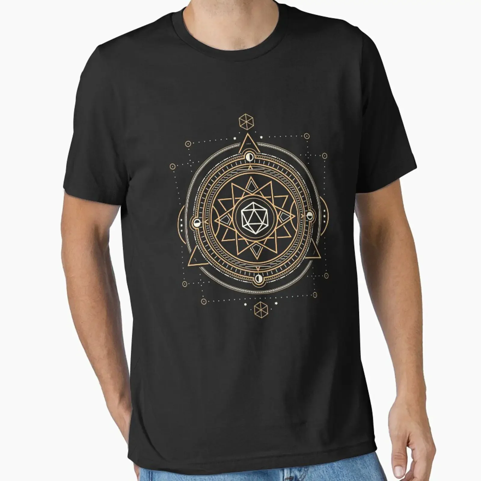 Polyhedral D20 Dice Sacred Symbol of the Occultist Essential T Shirt vintage Washed Top For Everyday Wear Slightly Casual