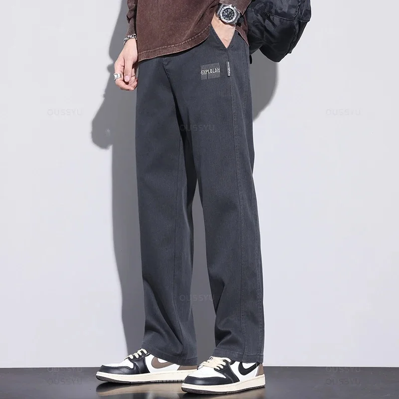 Autumn Winter Soft Cosy Lyocell Fabric Pants Men Soft Baggy Straight Elastic Waist Thick Casual Wide Trousers Male Oversized 5XL