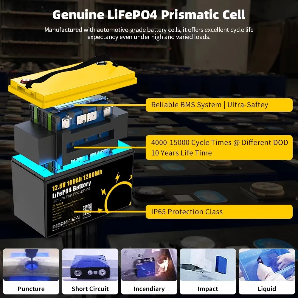 GoKWh 12V 340Ah 24V IP65 مقاوم للماء بطارية شمسية قابلة للشحن 50ah 100ah 150ah 200ah 300ah 400ah المنزل بطارية ليثيوم أيون الشمسية #2