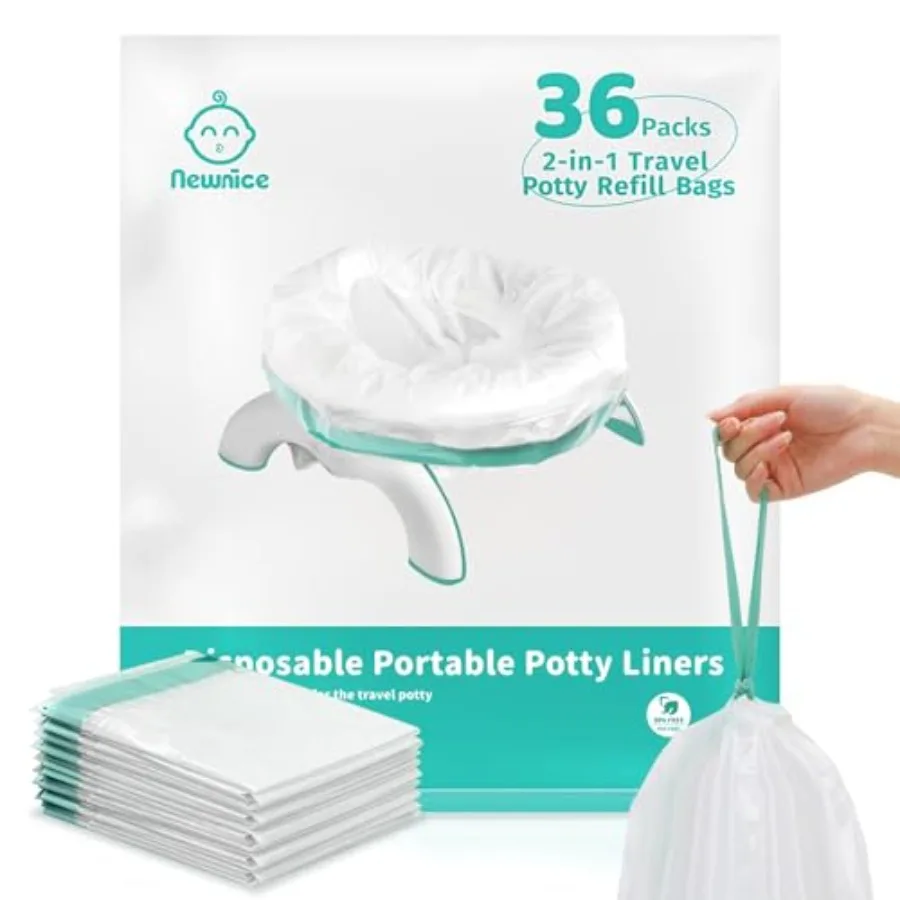 

36 Counts] Newnice Upgraded Drawstring Potty Liners with 20s Quick Absorb Pads, Travel Potty Bags for Toddler Road Trips, Porta