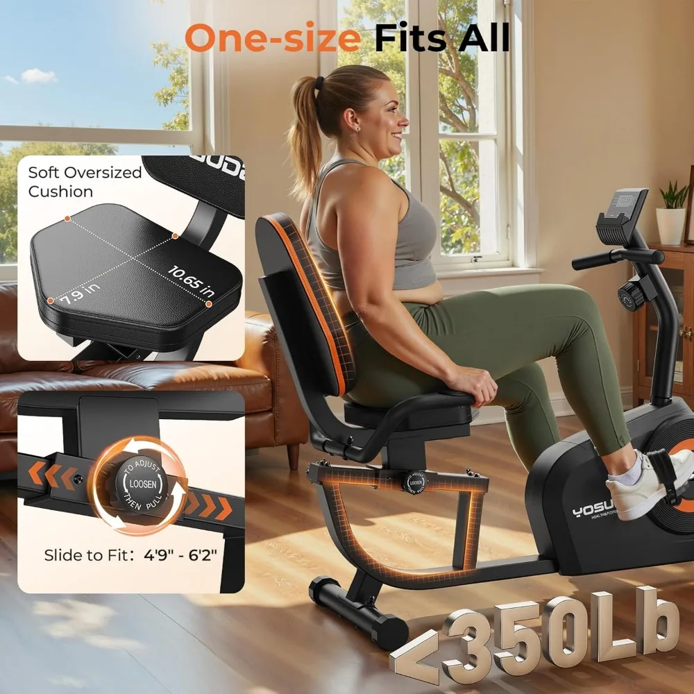 Stationary Magnetic Exercise Bike for Home Use - Senior and Adult-Friendly Recumbent Cycle with Adjustable Seat, 350 lbs Capacit