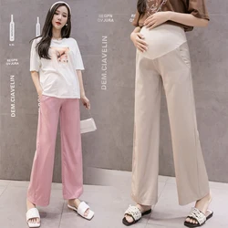 Pantalon à jambes larges en soie glacée pour femmes enceintes, vêtement d'été ample et décontracté à la mode, pantalon de maternité