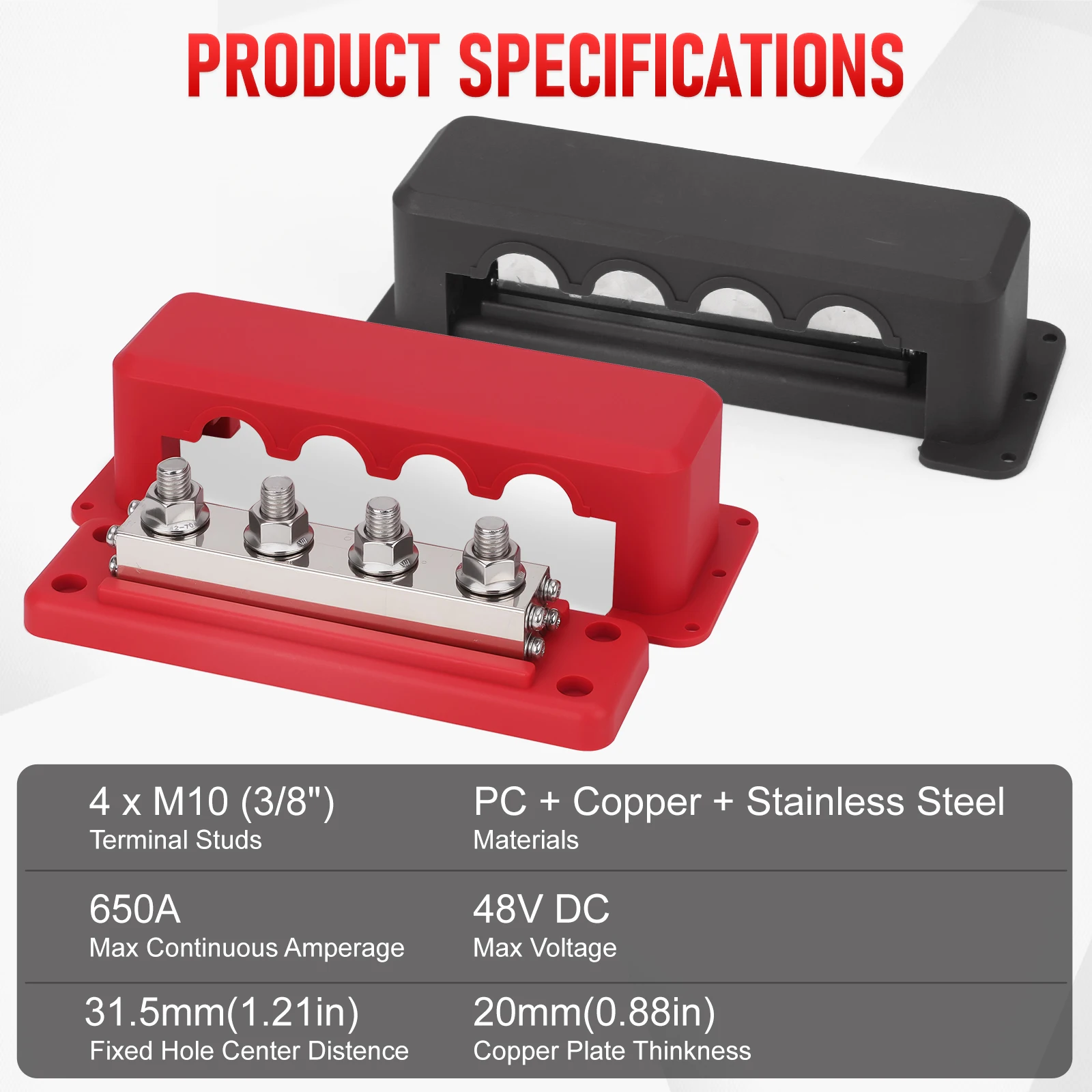 Car Distribution Block Bus Bar Terminal Block Stud Brass Contact Plates M10 3/8
