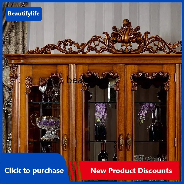C85 European-Style Four-Door Wine Cabinet American Style Luxury Glass Door Wall Tea Cabinet Mansion Bookcase Furniture