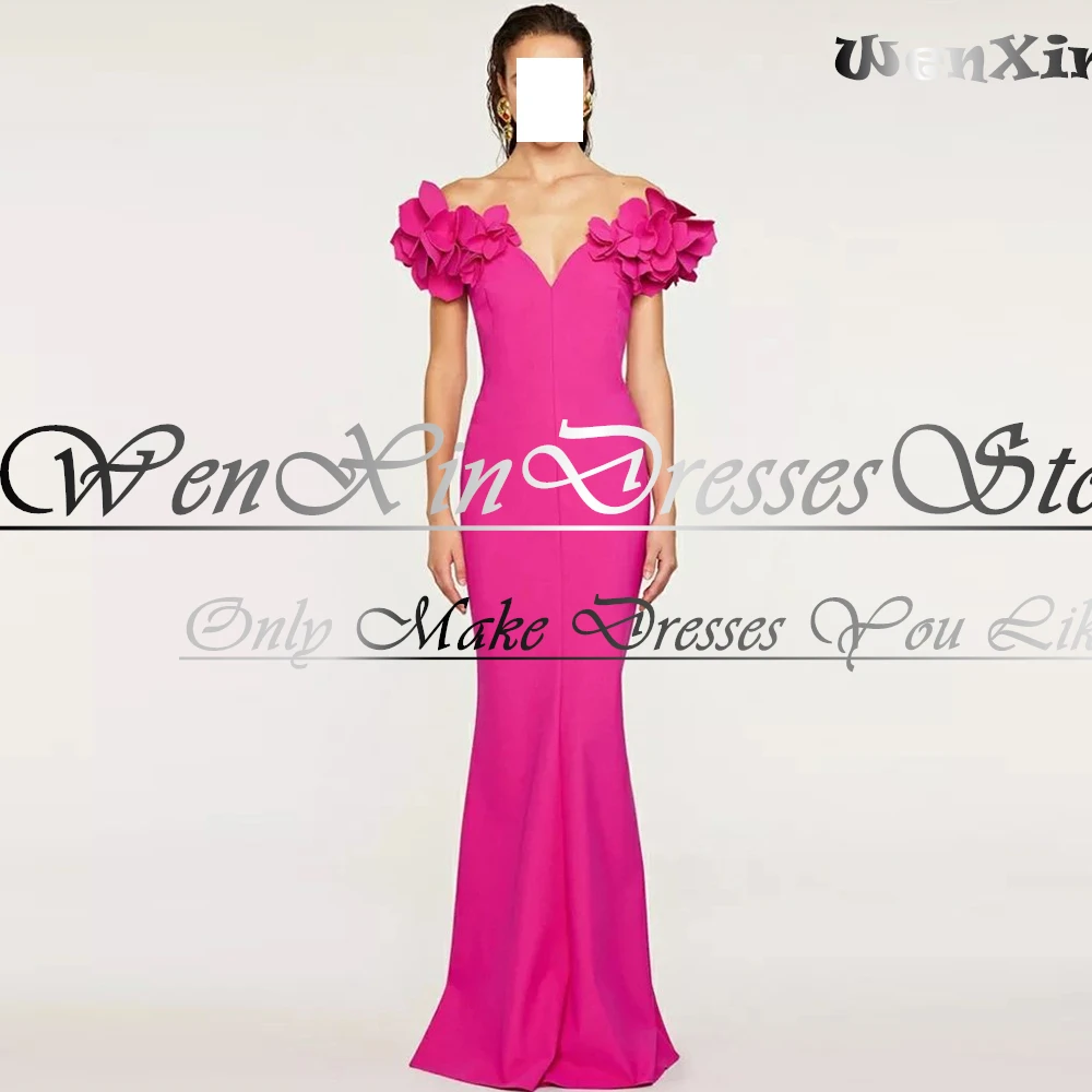 Customized Mermaid Jersey 3D Flowers Evening Dress Sexy V-Neck Off the Shoulder Sleeveless Sweep Train Floor Length Zipper Back