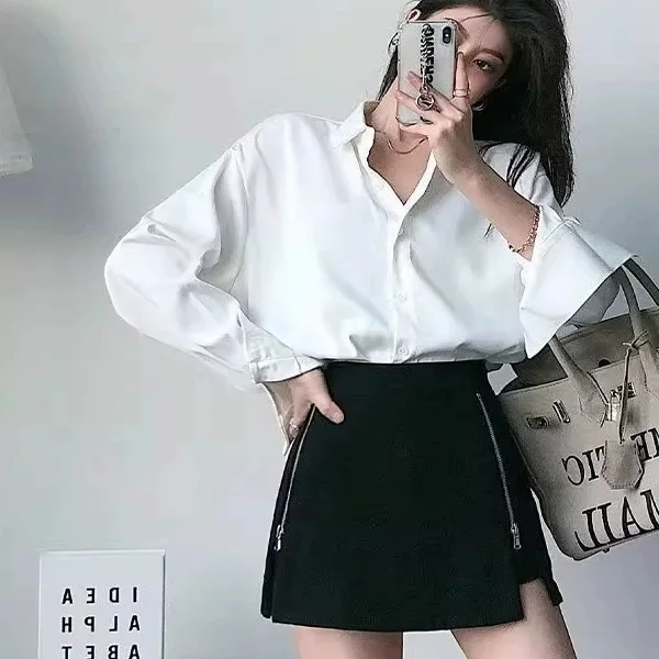 Spring Autumn 2026 Double Zipper A-Line  Skirt Design Sensation Small Black Skirt Pants Draping Casual Short Skirts