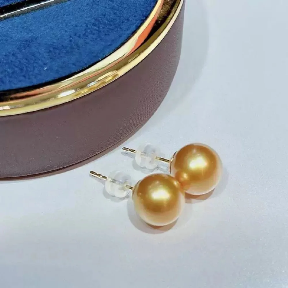 Exquisite Jewelry/Classic Natural South Sea Gold Pearl Earrings 925s/AAAA 11-12mm