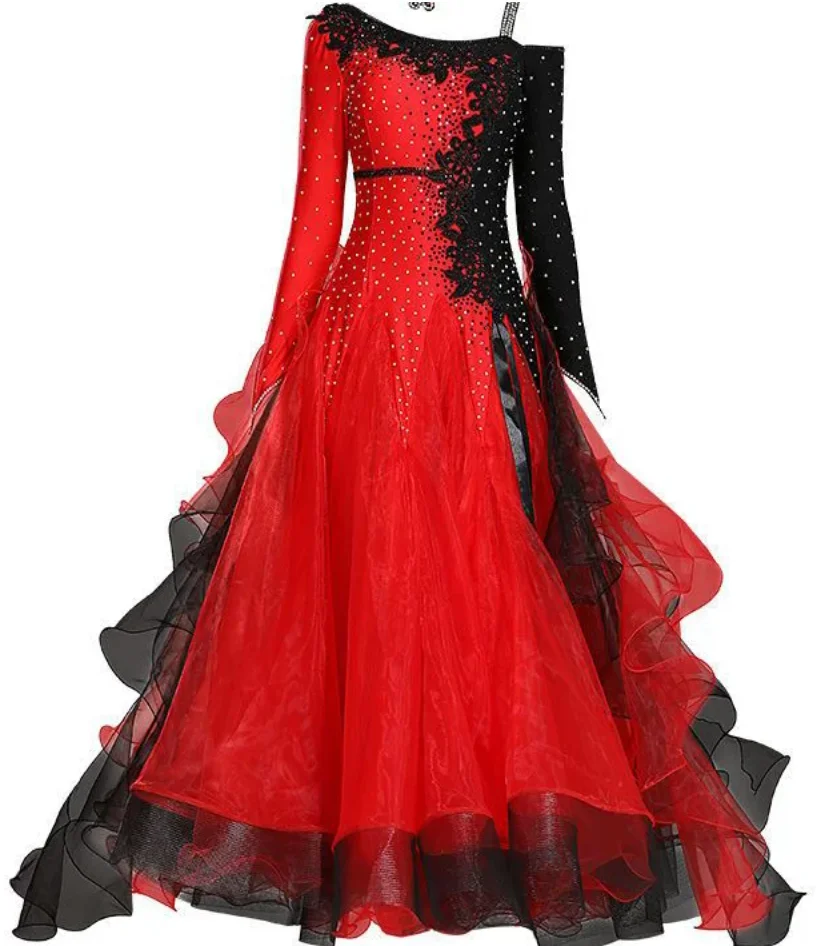 1pcs/lot Inclined Shoulder Splicing Bright Ballroom Dance Competition Dress For Women Waltz dancing Dress