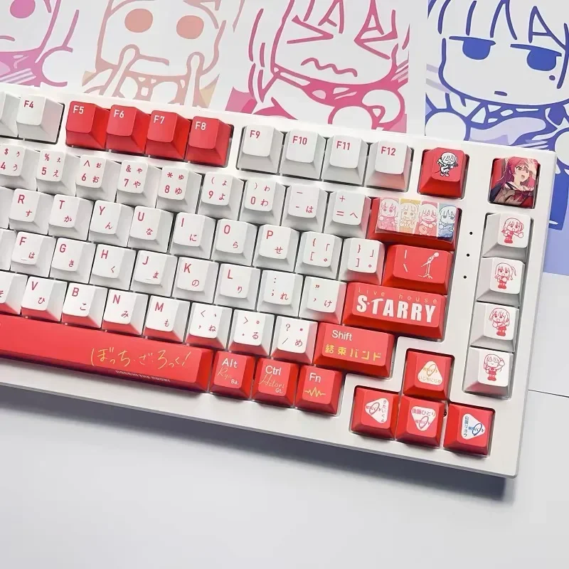 BOCCHI-Anime Kita Ikuyo Tema Keycaps, Keycaps coreano, 138 Chaves, PBT, Tintura Subbed, Cartoon Gaming Key Caps, Layout ANSI