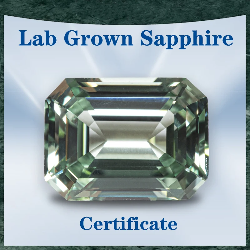 

Top Lab Grown Sapphire Green Color Emerald Cut VVS1 Selectable AGL Certificate Gemstone Charms beads DIY Jewelry Making Material