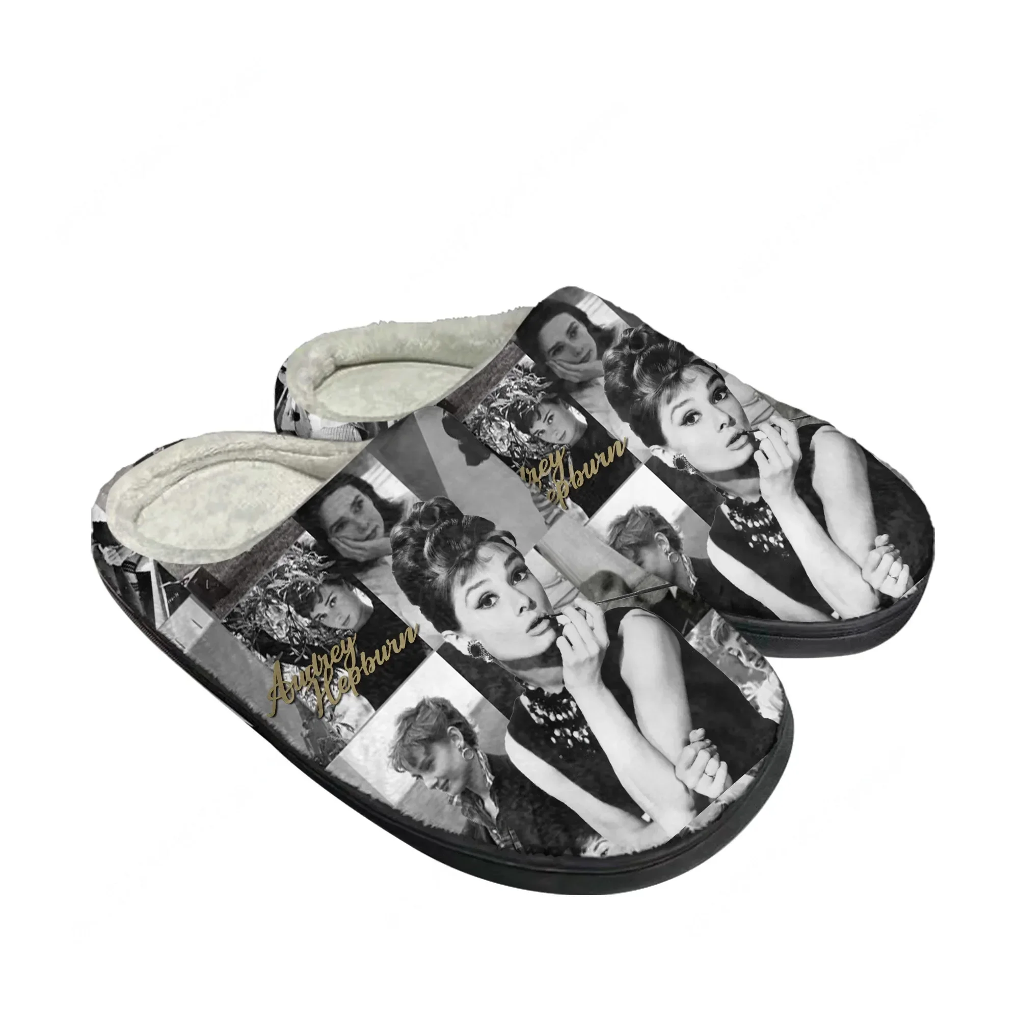 Audrey Hepburn Home Cotton Slippers Mens Womens Plush Bedroom Winter Keep Warm Cotton Slippers Indoor Slipper Custom Shoes