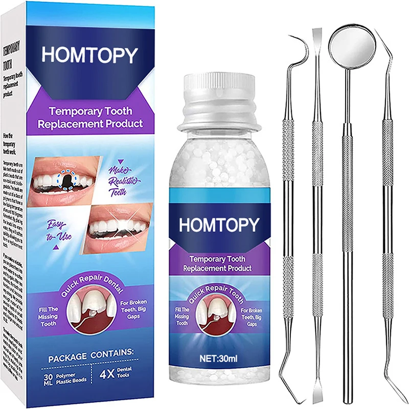 

Temporary Tooth Repair Kit Moldable False Teeth for Missing Broken Teeth False Tooth Solid Glue Denture with Mouth Mirror Probe