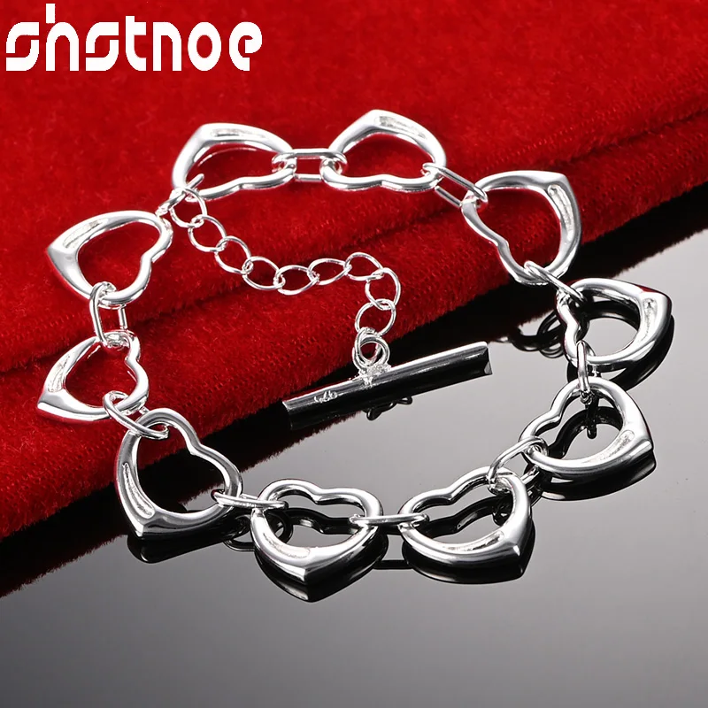 

SHSTONE 925 Sterling Silver Full Heart Bracelets For Woman Wedding Engagement Accessories Party Fashion Jewelry Birthday Gift