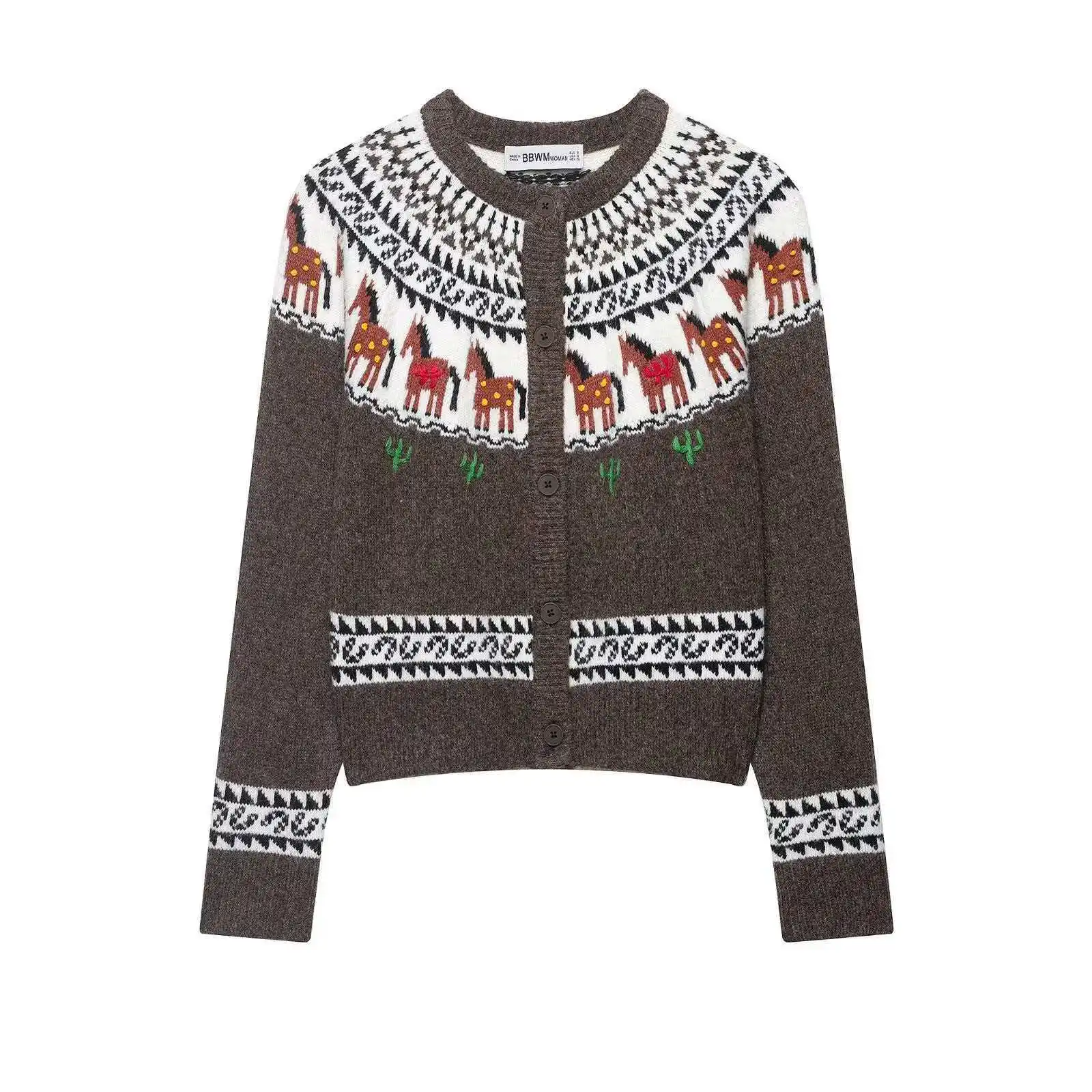 

Women Long Sleeve Jacquard Knit Cardigan Loose Casual Daily Wear Spring Autumn Outerwear