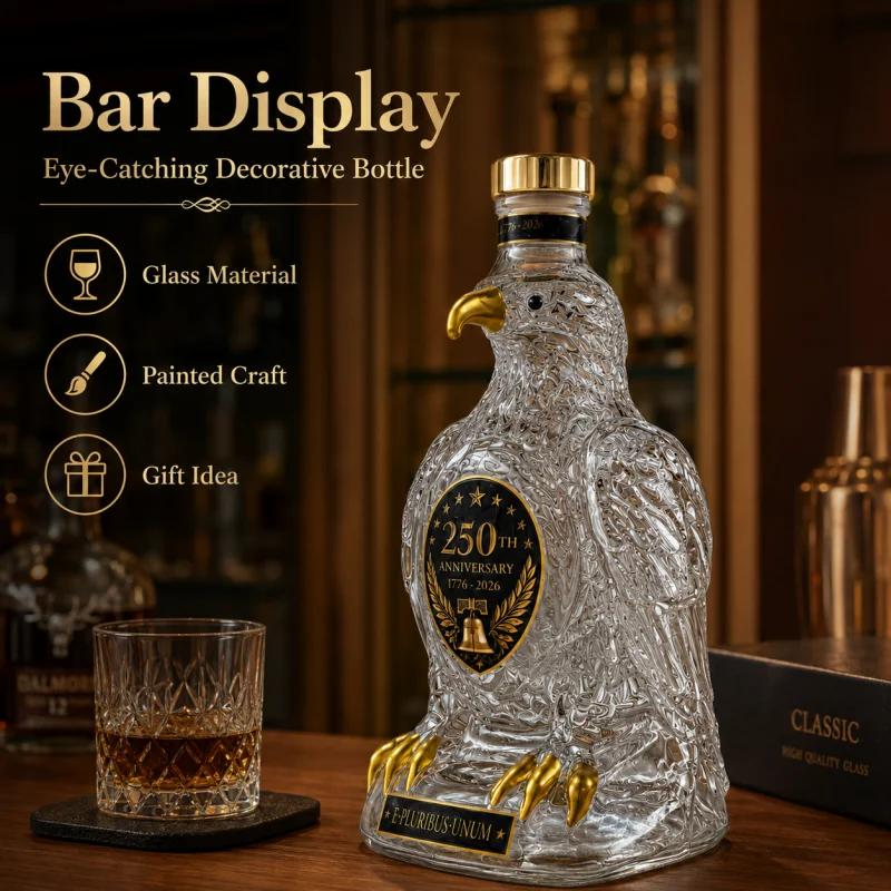 250th Independence Day Eagle Shape Glass Decanter Patriotic Whiskey Liquor Bottle American Anniversary Collectible