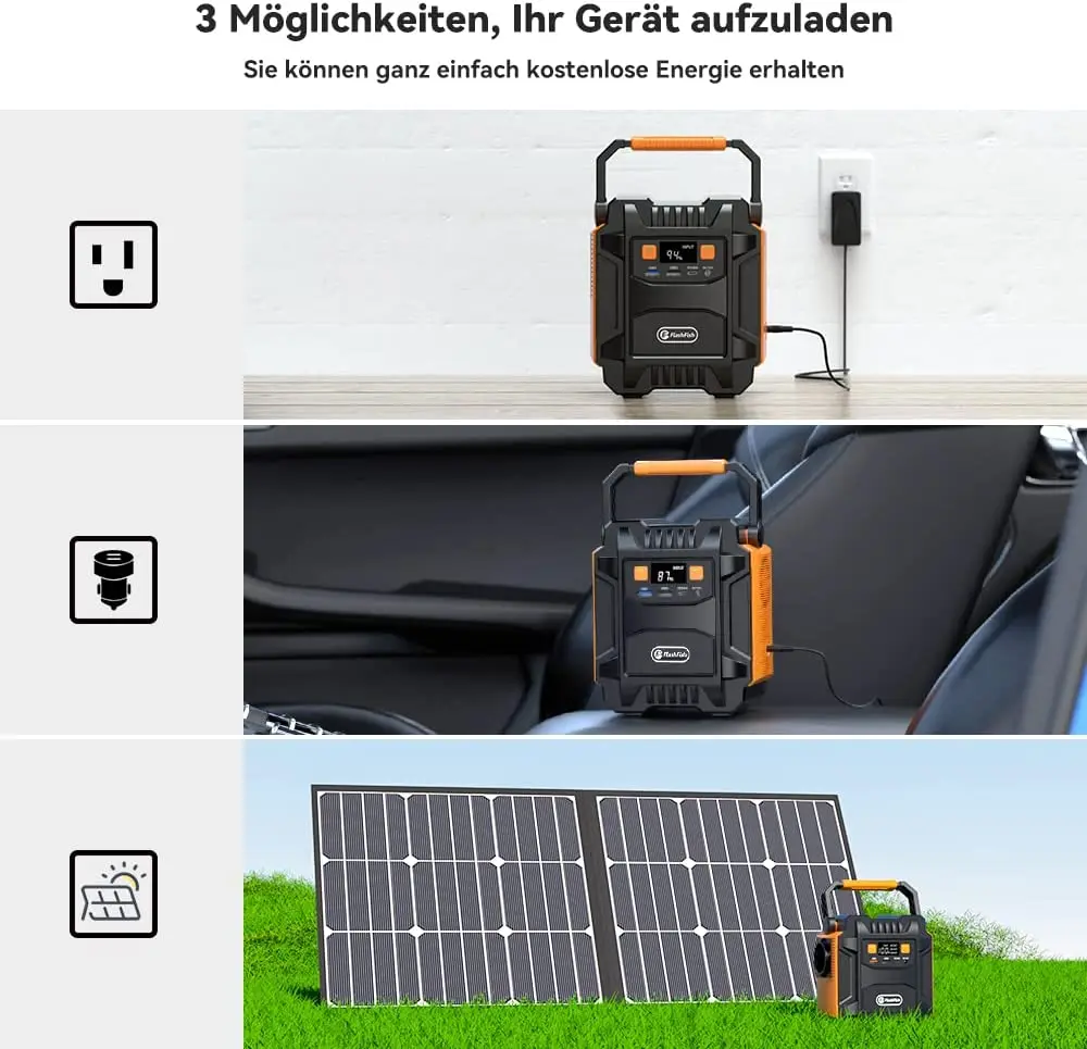 FF Flashfish 200W draagbare krachtcentrale met 100W zonnepaneel, zonnegenerator 172,8Wh batterij AC-aansluiting voor buiten, kamperen en campers