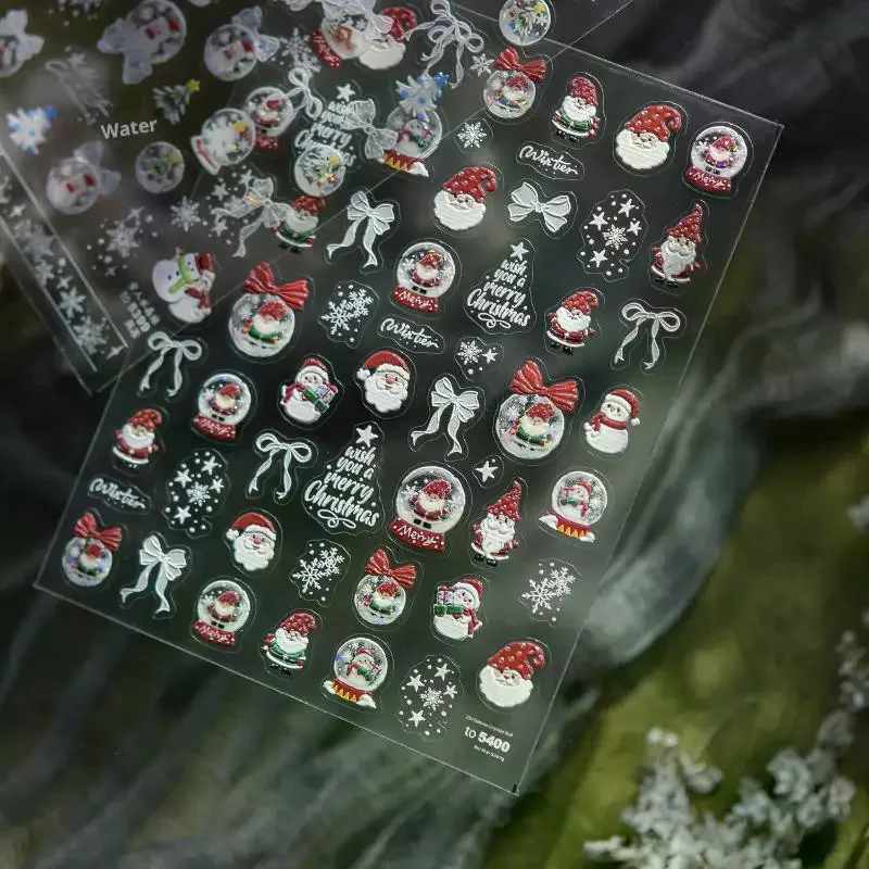 クリスマス雪だるまネイルアートステッカー 冬のフレッシュネイルステッカー 白雪クリスタルボールオーナメントステッカー
