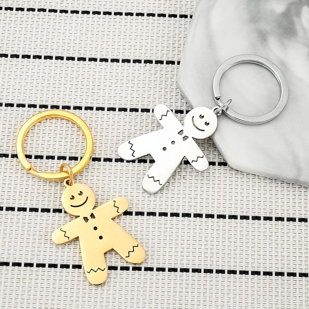 

4Pcs Stainless Steel Gingerbread Man Keychain Bag Pendant Christmas Decoration Gifts Bag Hanging Pendant Christmas Keychain