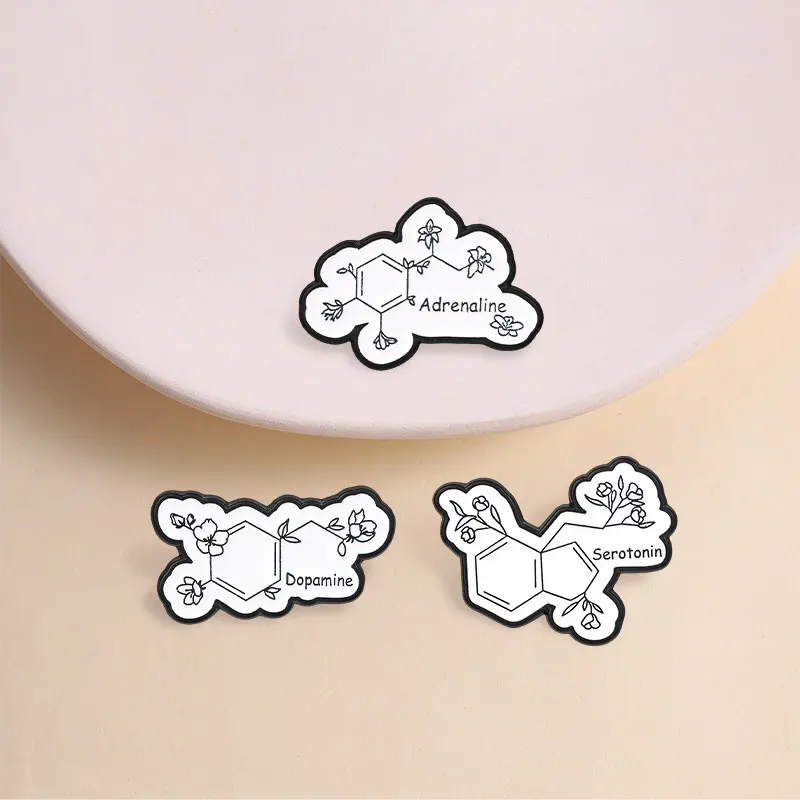 Serotonin Dopamine Adrenaline Enamel Pins Neurotransmitter Serotonin Booster Chemical Structure Brooches Lapel Badge Jewelry Gif