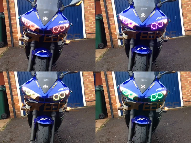 For Yamaha Yzf R6 2003 2004 2005 2006 2007 2008 2009 BT App RF Remote Multi-Color Ultra Bright RGB LED Angel Eyes Kit Halo Rings