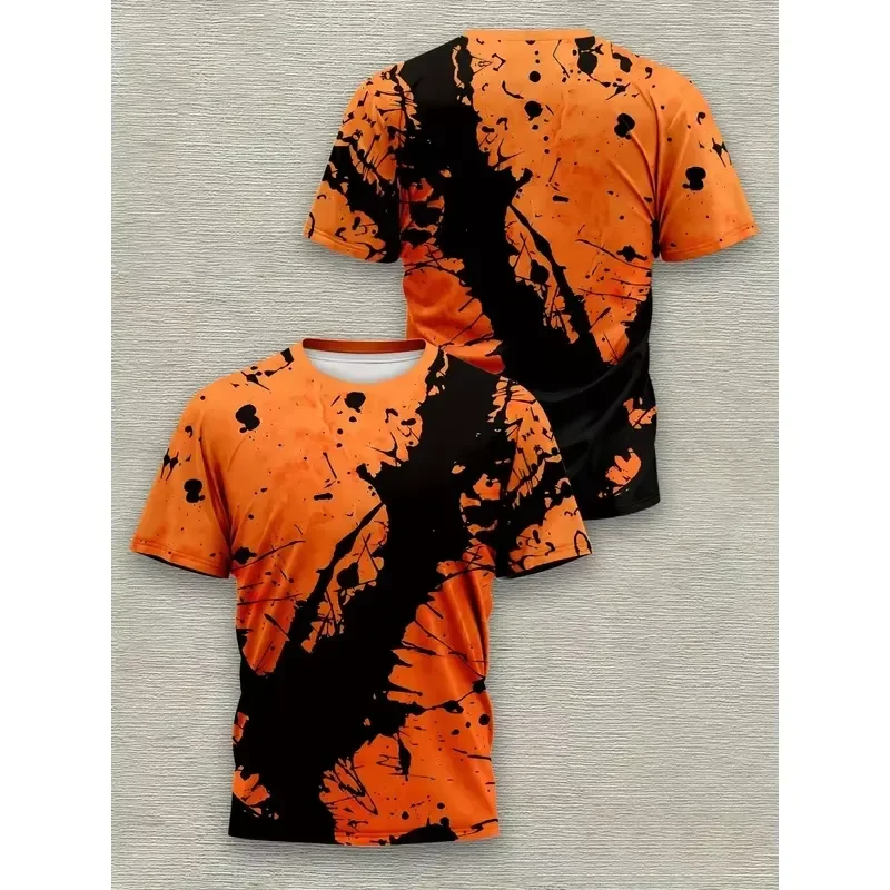 Camiseta Ousada com Estampa Abstrata Laranja e Preta, Design Unissex, Tamanho Plus para Homens e Mulheres, Top Casual, Roupas Infantis, Moda 2026