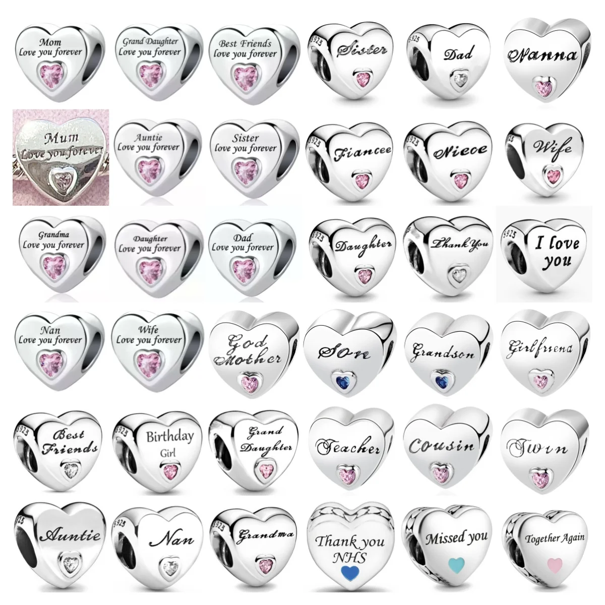 2024 Original 925 Silver Simple Heart Charm Daughter Mom Dad Bead Fit Dpandore Bracelet Necklace Women Diy Jewelry For Gift