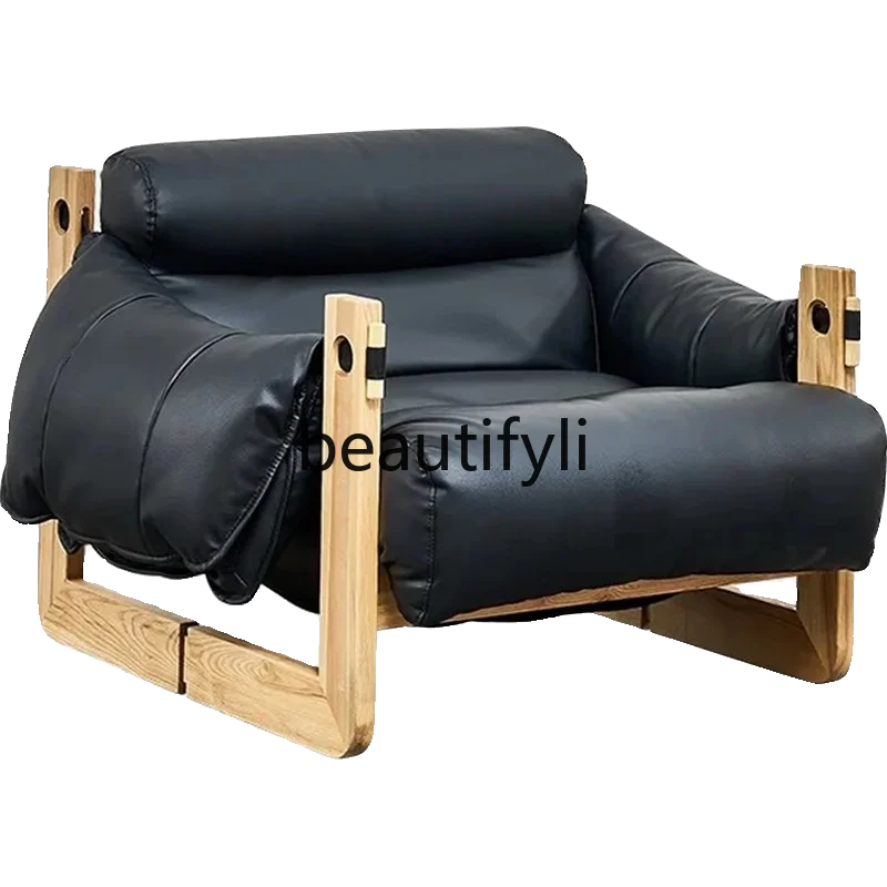 Nordic solid wood sofa chair leisure chair single sofa design retro medieval single chair