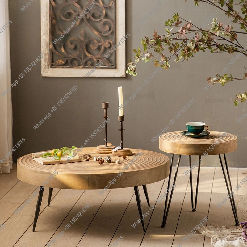 

retro old round wrought iron coffee table solid wood small low table living room home tea table creative small round t